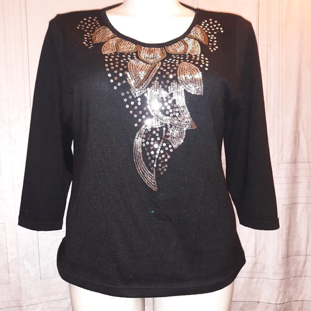 Cathy Daniels BLACK BLOUSE WITH BLING Size L